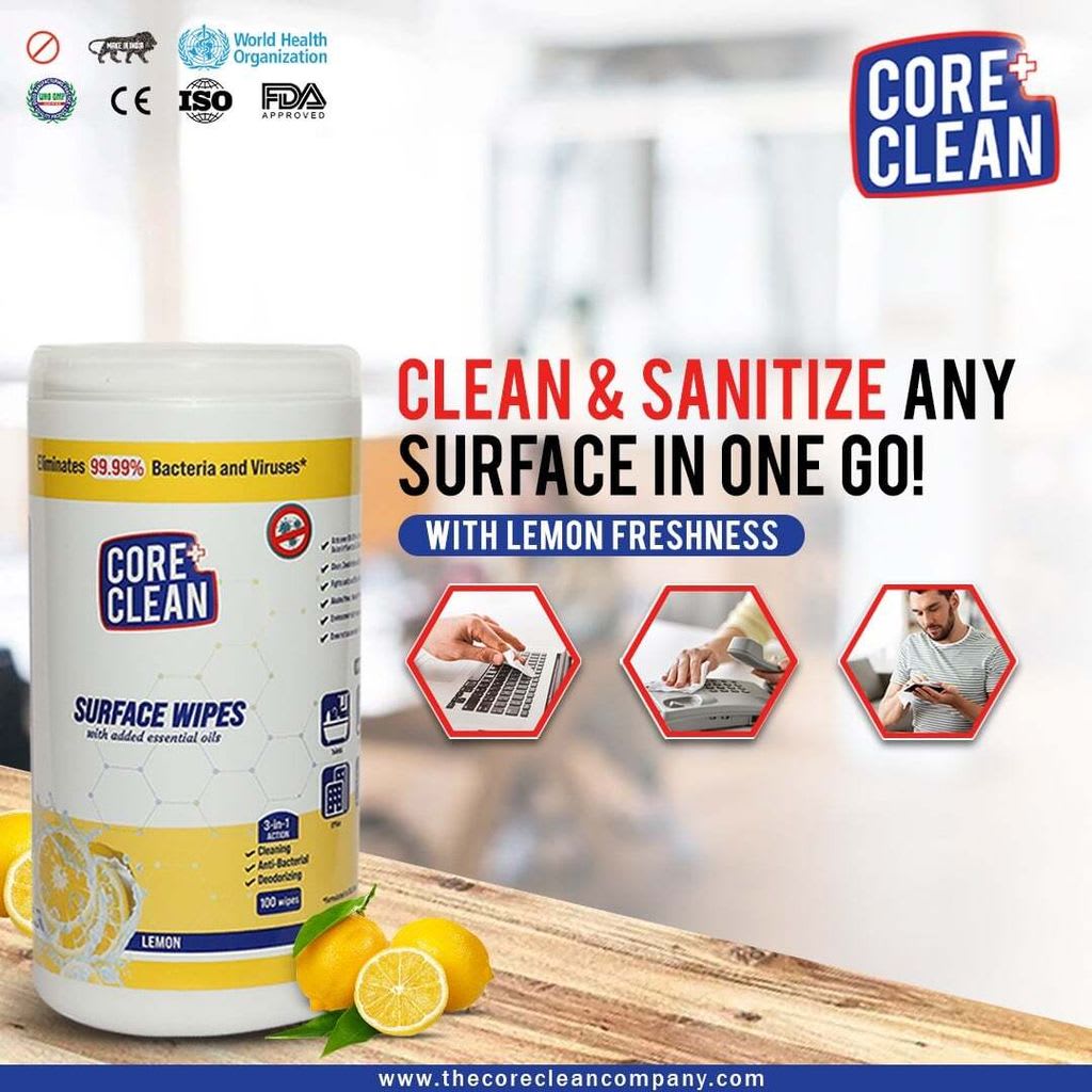 Core Clean Surface Wipes Lavender(100 Pulls)