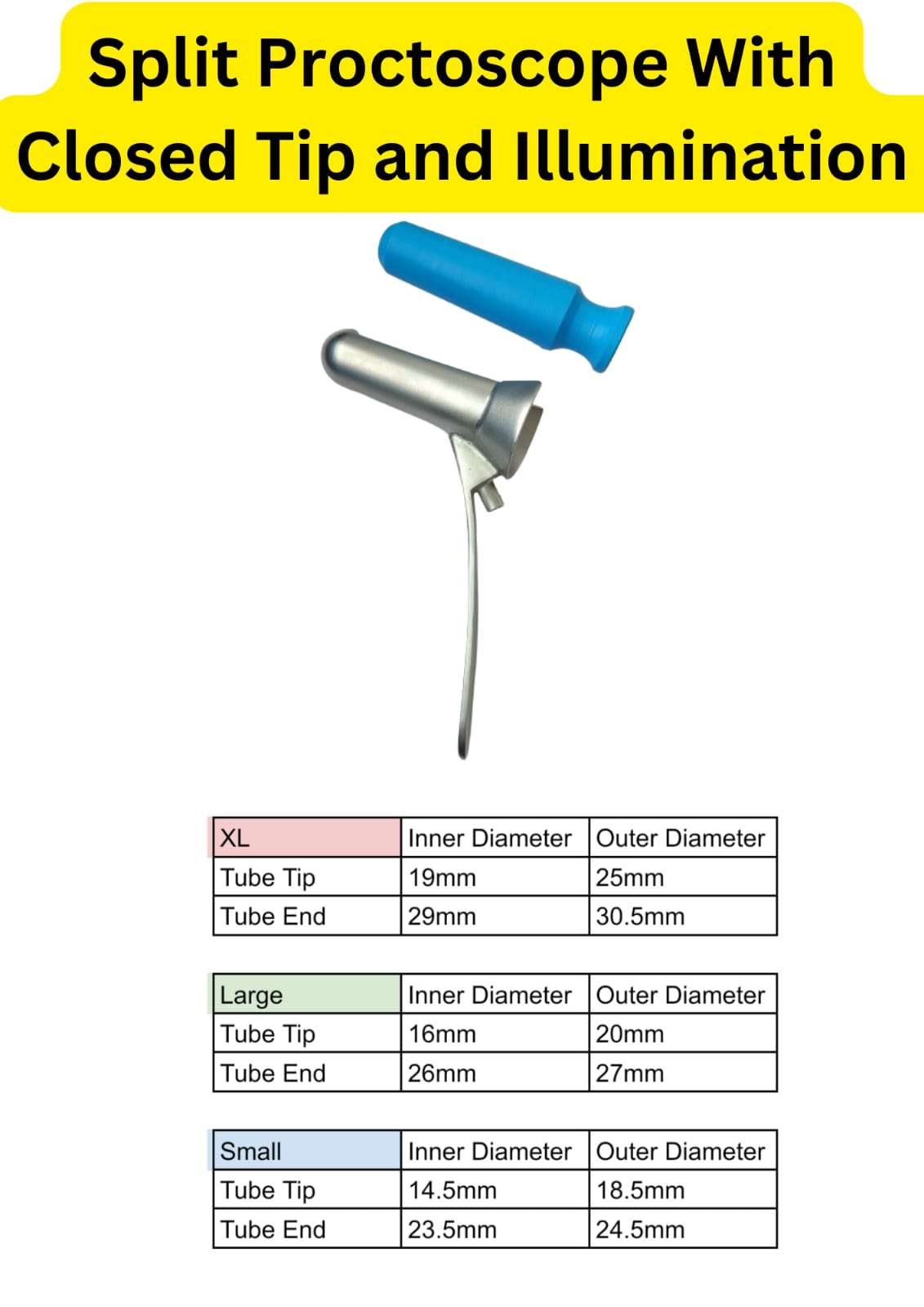 Split Proctoscope With Closed Tip and Illumination