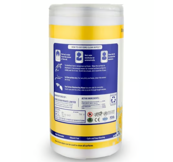 Core Clean Surface Wipes Lemon(100 Pulls)
